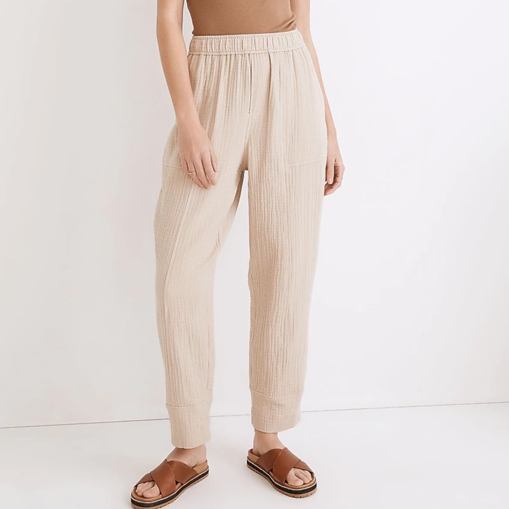Madewell Neutral Cream Textured  Lightspun Pull-On Balloon Pants Medium